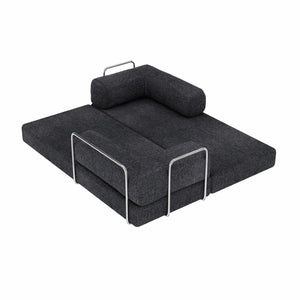 HomeRoots 82" Blue Chenille Convertible Futon Sofa - Modern Multi-Functional Sleeper for Any Living Space 706808