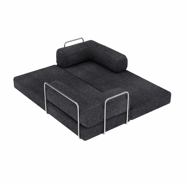HomeRoots 82" Blue Chenille Convertible Futon Sofa - Modern Multi-Functional Sleeper for Any Living Space 706808
