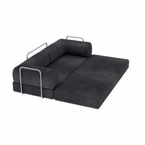 HomeRoots 82" Blue Chenille Convertible Futon Sofa - Modern Multi-Functional Sleeper for Any Living Space 706808