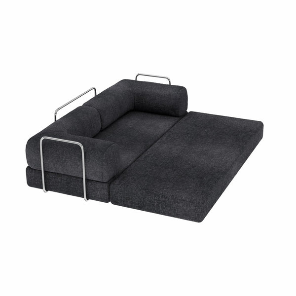 HomeRoots 82" Blue Chenille Convertible Futon Sofa - Modern Multi-Functional Sleeper for Any Living Space 706808