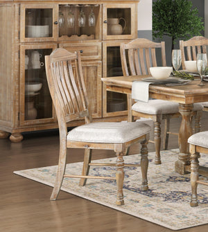 English Elm Traditional Weatherford Farmhouse Chairs Set of 2, Wheat Acacia Veneer Vertical Slat-Back Side Chairs with Textured Upholstery B011P239563