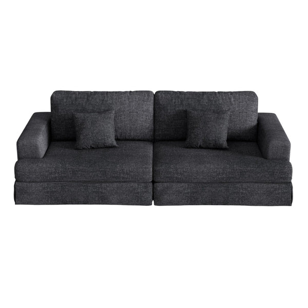HomeRoots 94" White Chenille Modular Sleeper Sofa - Stylish Stainless Steel Frame with Toss Pillows & Comfort 706811