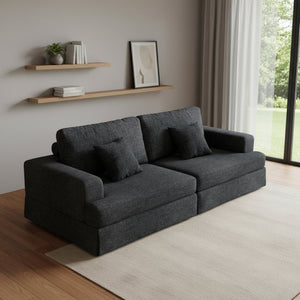 HomeRoots 94" White Chenille Modular Sleeper Sofa - Stylish Stainless Steel Frame with Toss Pillows & Comfort 706811