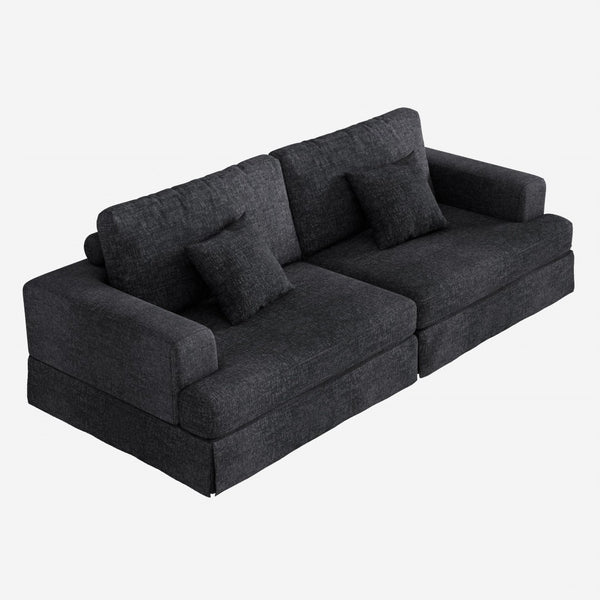 HomeRoots 94" White Chenille Modular Sleeper Sofa - Stylish Stainless Steel Frame with Toss Pillows & Comfort 706811