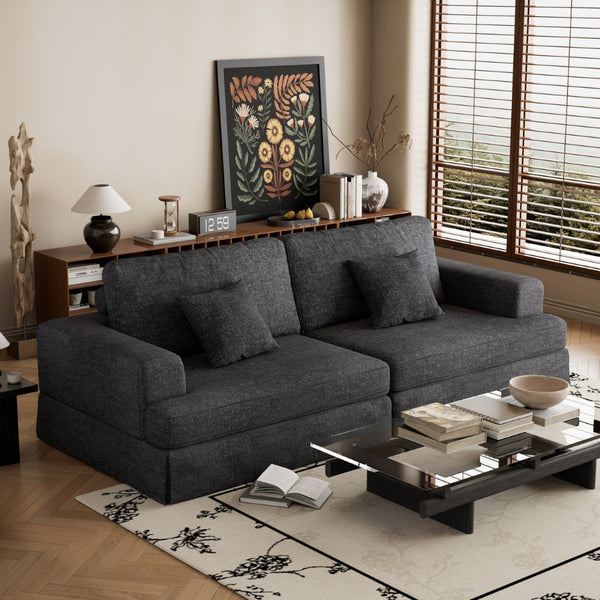 HomeRoots 94" White Chenille Modular Sleeper Sofa - Stylish Stainless Steel Frame with Toss Pillows & Comfort 706811