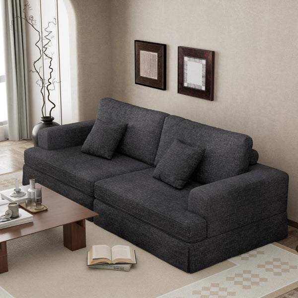 HomeRoots 94" White Chenille Modular Sleeper Sofa - Stylish Stainless Steel Frame with Toss Pillows & Comfort 706811