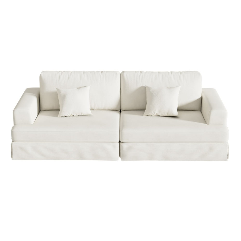 HomeRoots 93" Green Corduroy Modular Sleeper Sofa with Stainless Steel Accents & Cozy Toss Pillows for Comfort 706812