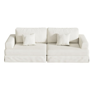 HomeRoots 93" Green Corduroy Modular Sleeper Sofa with Stainless Steel Accents & Cozy Toss Pillows for Comfort 706812