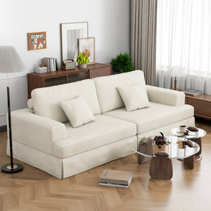 HomeRoots 93" Green Corduroy Modular Sleeper Sofa with Stainless Steel Accents & Cozy Toss Pillows for Comfort 706812