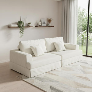 HomeRoots 93" Green Corduroy Modular Sleeper Sofa with Stainless Steel Accents & Cozy Toss Pillows for Comfort 706812