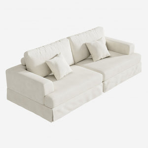 HomeRoots 93" Green Corduroy Modular Sleeper Sofa with Stainless Steel Accents & Cozy Toss Pillows for Comfort 706812