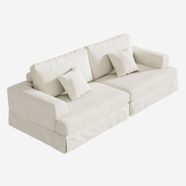 HomeRoots 93" Green Corduroy Modular Sleeper Sofa with Stainless Steel Accents & Cozy Toss Pillows for Comfort 706812