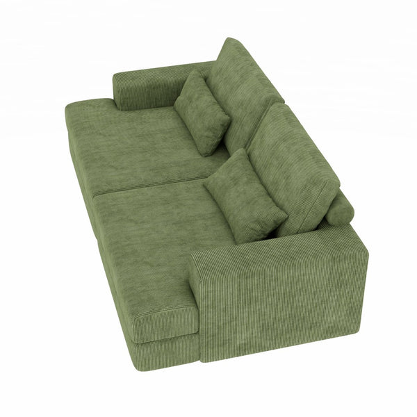 HomeRoots 93" Blue Chenille Modular Sleeper Sofa with Stainless Steel Frame & Stylish Toss Pillows for Comfort 706813