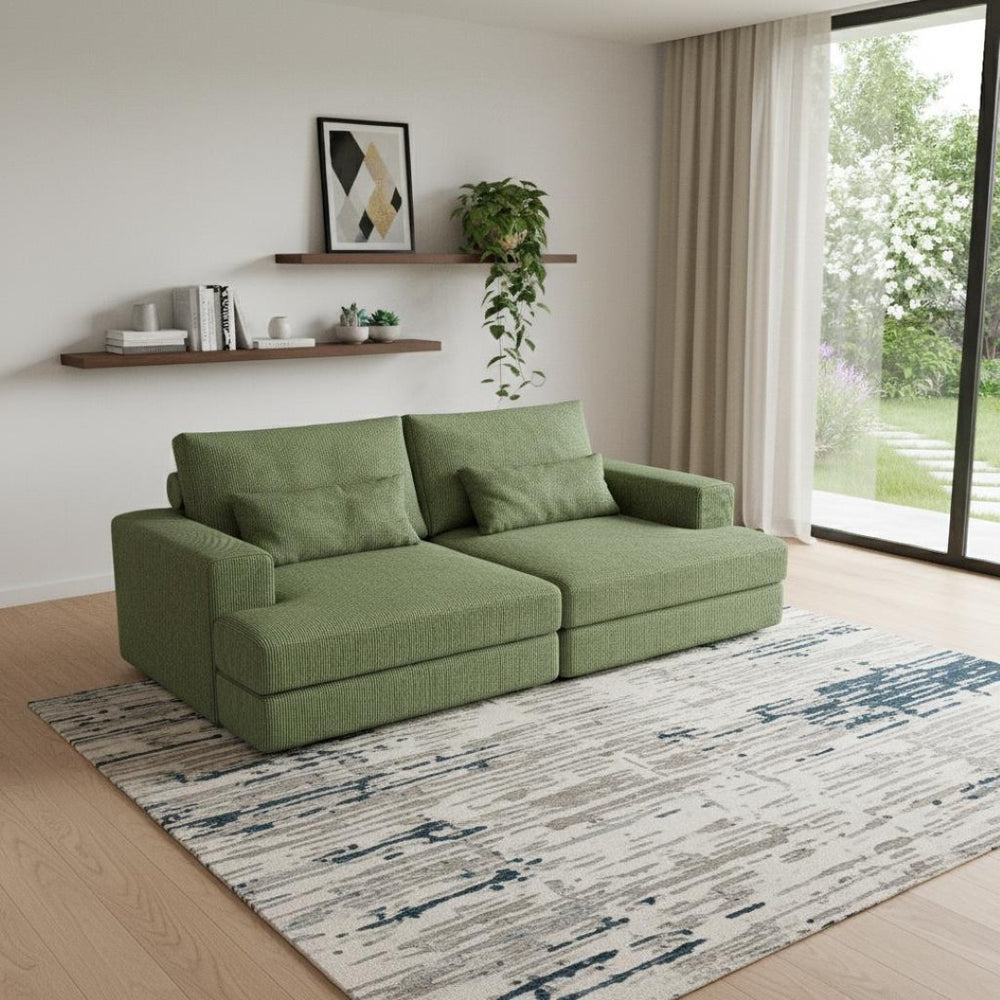 HomeRoots 93" Blue Chenille Modular Sleeper Sofa with Stainless Steel Frame & Stylish Toss Pillows for Comfort 706813