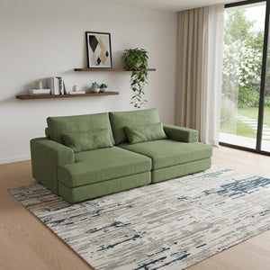 HomeRoots 93" Blue Chenille Modular Sleeper Sofa with Stainless Steel Frame & Stylish Toss Pillows for Comfort 706813