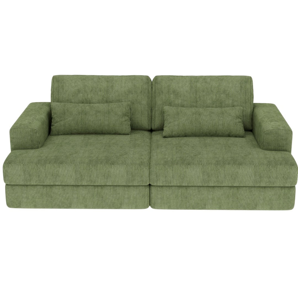 HomeRoots 93" Blue Chenille Modular Sleeper Sofa with Stainless Steel Frame & Stylish Toss Pillows for Comfort 706813