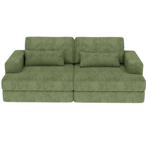 HomeRoots 93" Blue Chenille Modular Sleeper Sofa with Stainless Steel Frame & Stylish Toss Pillows for Comfort 706813