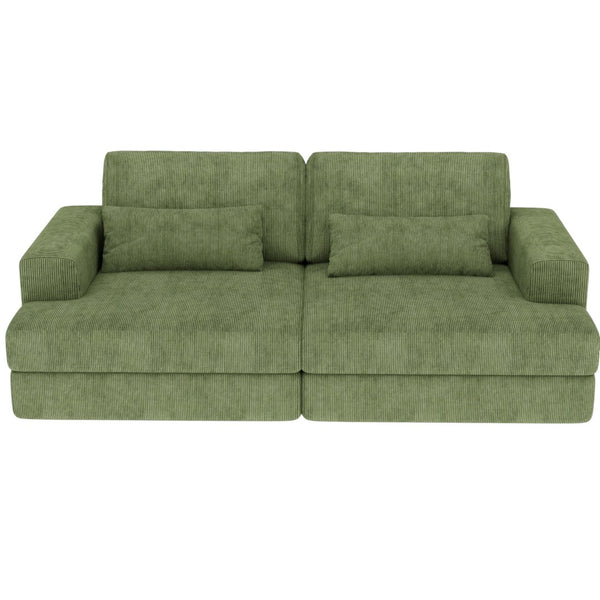 HomeRoots 93" Blue Chenille Modular Sleeper Sofa with Stainless Steel Frame & Stylish Toss Pillows for Comfort 706813