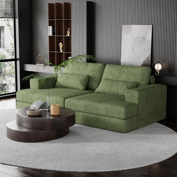 HomeRoots 93" Blue Chenille Modular Sleeper Sofa with Stainless Steel Frame & Stylish Toss Pillows for Comfort 706813