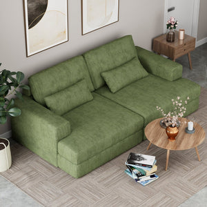 HomeRoots 93" Blue Chenille Modular Sleeper Sofa with Stainless Steel Frame & Stylish Toss Pillows for Comfort 706813