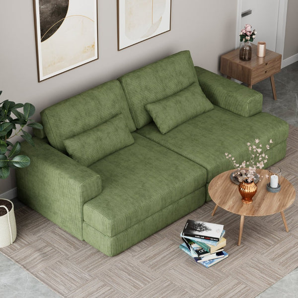 HomeRoots 93" Blue Chenille Modular Sleeper Sofa with Stainless Steel Frame & Stylish Toss Pillows for Comfort 706813
