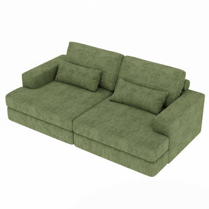 HomeRoots 93" Blue Chenille Modular Sleeper Sofa with Stainless Steel Frame & Stylish Toss Pillows for Comfort 706813
