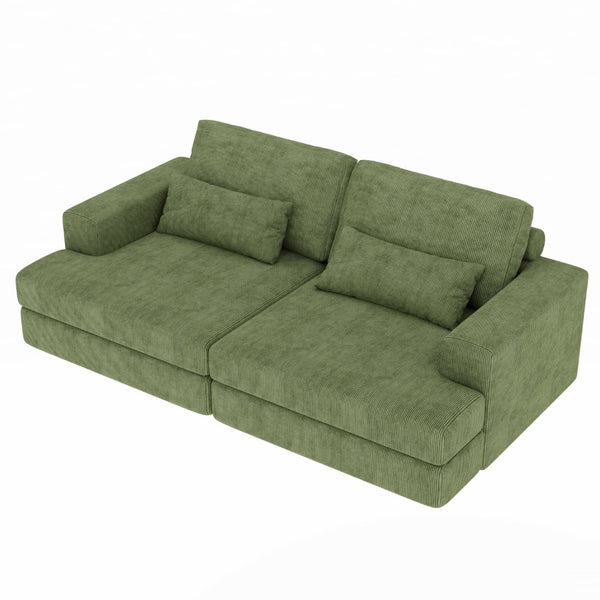 HomeRoots 93" Blue Chenille Modular Sleeper Sofa with Stainless Steel Frame & Stylish Toss Pillows for Comfort 706813