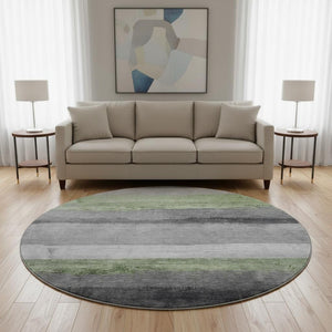 HomeRoots 8' X 10' Artichoke Green Striped Washable Area Rug with UV Protection for Stylish, Busy Homes 706817