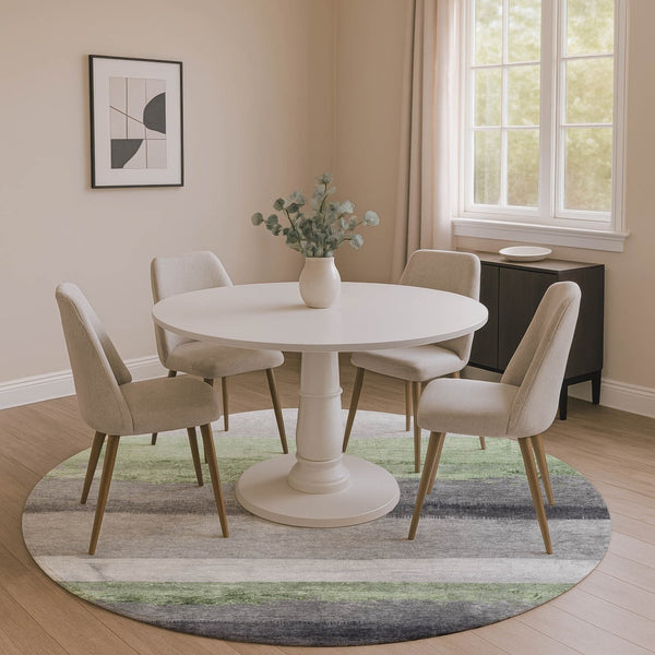 HomeRoots 8' X 10' Artichoke Green Striped Washable Area Rug with UV Protection for Stylish, Busy Homes 706817