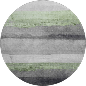 HomeRoots 8' X 10' Artichoke Green Striped Washable Area Rug with UV Protection for Stylish, Busy Homes 706817