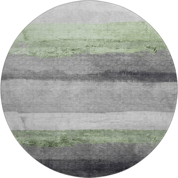 HomeRoots 8' X 10' Artichoke Green Striped Washable Area Rug with UV Protection for Stylish, Busy Homes 706817