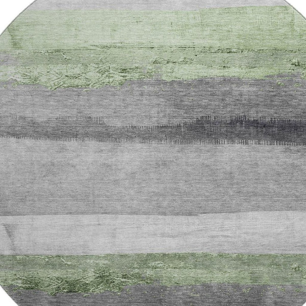 HomeRoots 8' X 10' Artichoke Green Striped Washable Area Rug with UV Protection for Stylish, Busy Homes 706817