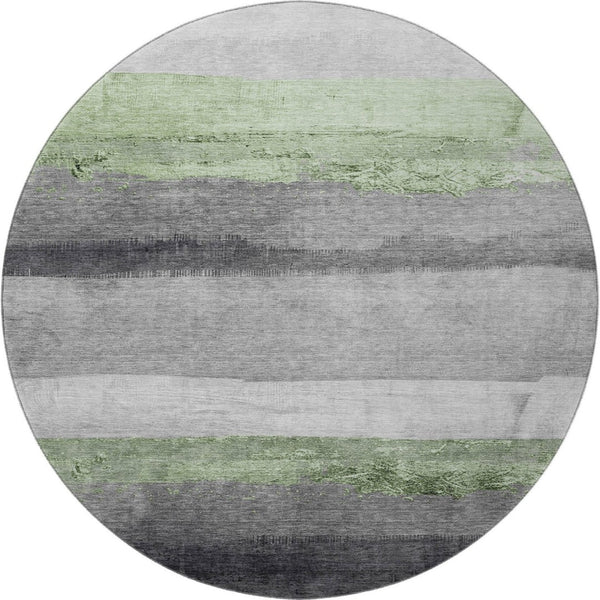 HomeRoots 8' X 10' Artichoke Green Striped Washable Area Rug with UV Protection for Stylish, Busy Homes 706817