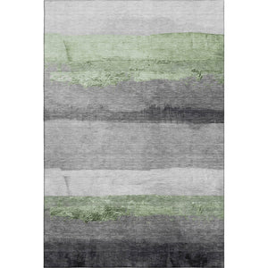 HomeRoots 9' X 12' Striped Artichoke Green & Gray Area Rug - Washable, UV Protected, Durable & Stylish Design 706818