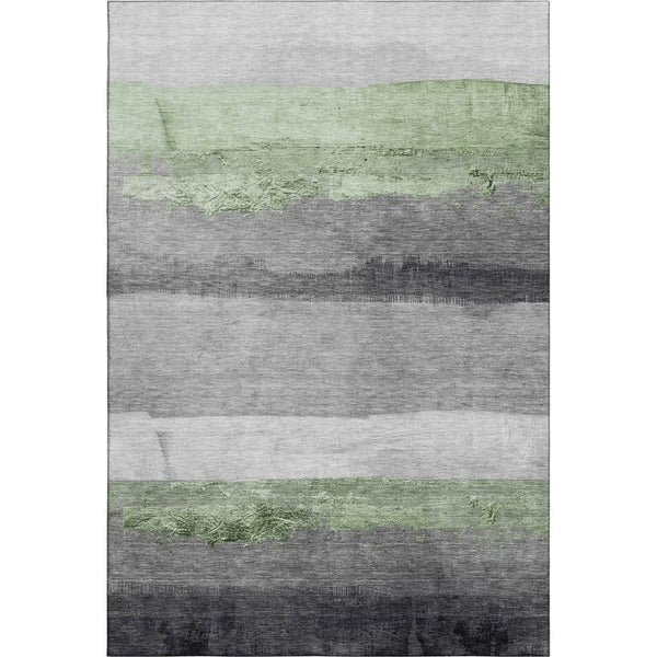 HomeRoots 9' X 12' Striped Artichoke Green & Gray Area Rug - Washable, UV Protected, Durable & Stylish Design 706818