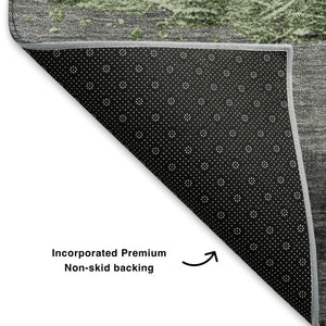 HomeRoots 9' X 12' Striped Artichoke Green & Gray Area Rug - Washable, UV Protected, Durable & Stylish Design 706818