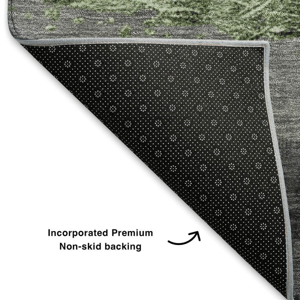 HomeRoots 9' X 12' Striped Artichoke Green & Gray Area Rug - Washable, UV Protected, Durable & Stylish Design 706818