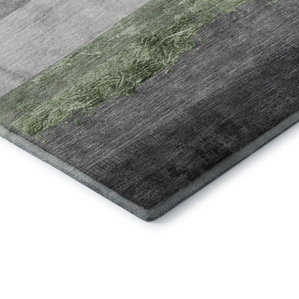 HomeRoots 9' X 12' Striped Artichoke Green & Gray Area Rug - Washable, UV Protected, Durable & Stylish Design 706818