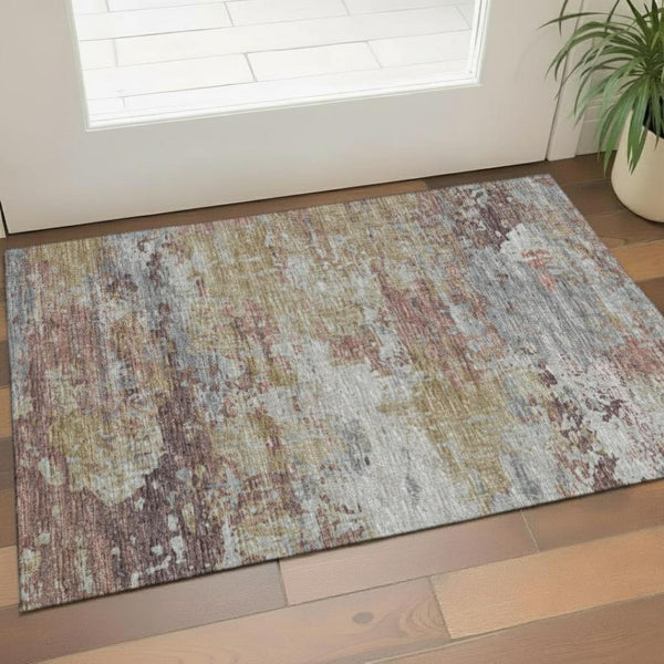 HomeRoots 5' X 8' Blush and Gray Striped Area Rug - UV Protected, Stain Resistant, Machine Washable Design! 706821