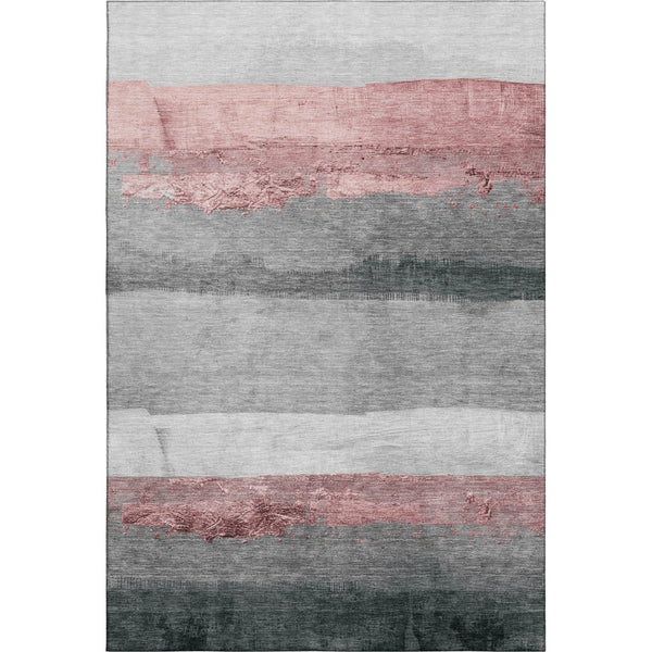 HomeRoots 5' X 8' Blush and Gray Striped Area Rug - UV Protected, Stain Resistant, Machine Washable Design! 706821
