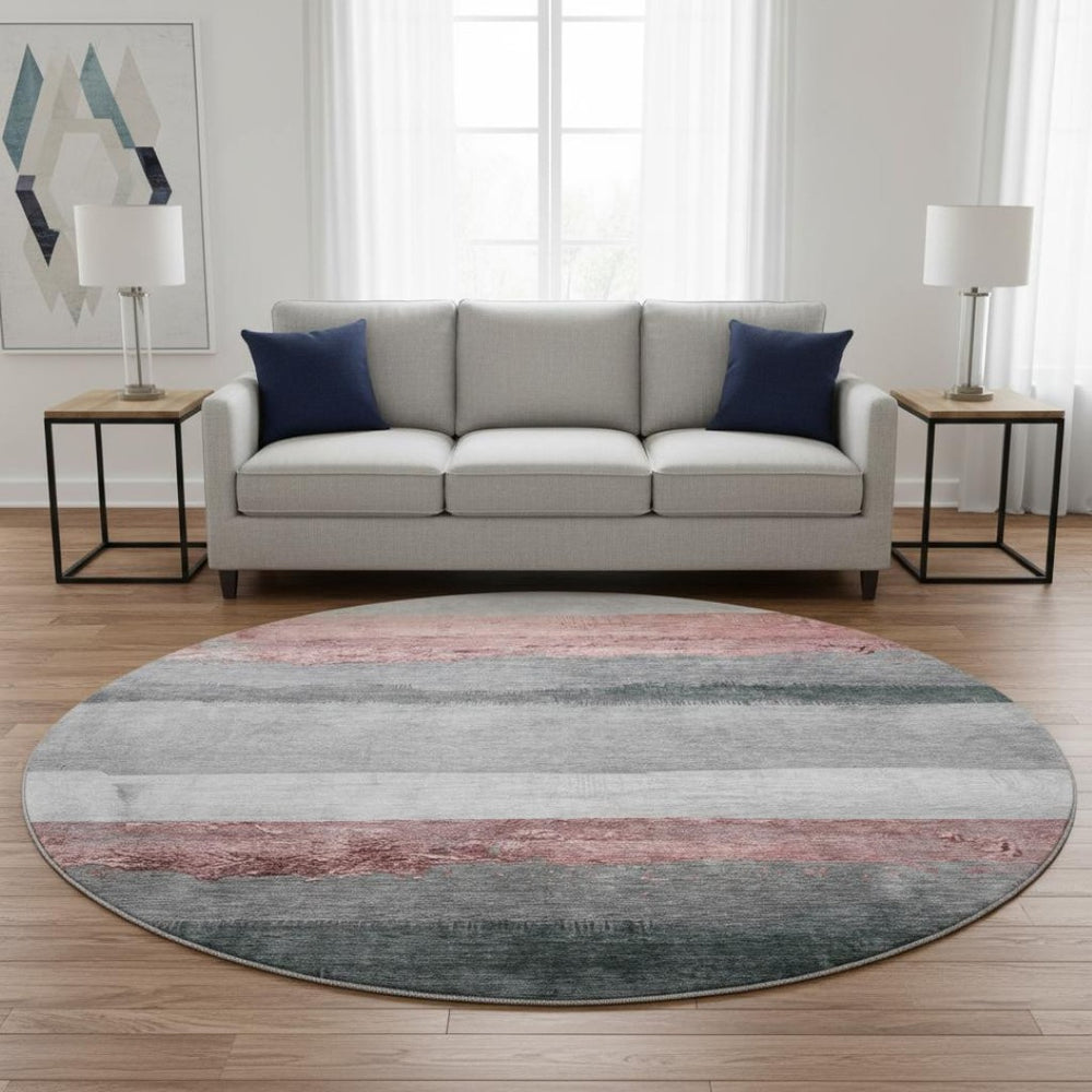 HomeRoots 8' X 10' Blush & Gray Striped Washable Area Rug - Durable, UV Protected & Perfect for Busy Homes! 706823