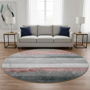HomeRoots 8' X 10' Blush & Gray Striped Washable Area Rug - Durable, UV Protected & Perfect for Busy Homes! 706823