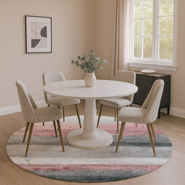 HomeRoots 8' X 10' Blush & Gray Striped Washable Area Rug - Durable, UV Protected & Perfect for Busy Homes! 706823