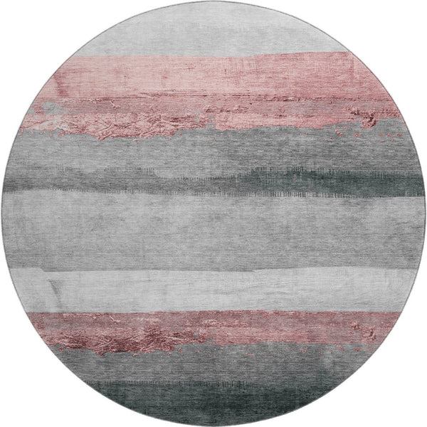 HomeRoots 8' X 10' Blush & Gray Striped Washable Area Rug - Durable, UV Protected & Perfect for Busy Homes! 706823