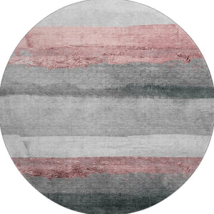HomeRoots 8' X 10' Blush & Gray Striped Washable Area Rug - Durable, UV Protected & Perfect for Busy Homes! 706823