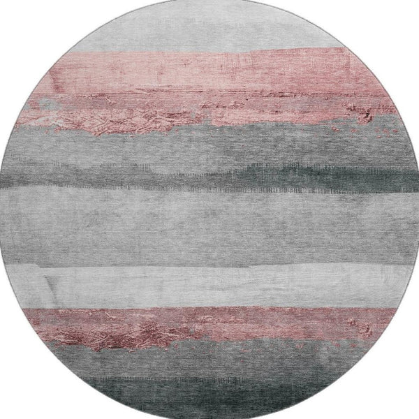 HomeRoots 8' X 10' Blush & Gray Striped Washable Area Rug - Durable, UV Protected & Perfect for Busy Homes! 706823