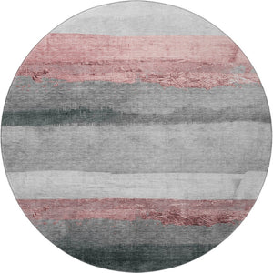 HomeRoots 8' X 10' Blush & Gray Striped Washable Area Rug - Durable, UV Protected & Perfect for Busy Homes! 706823