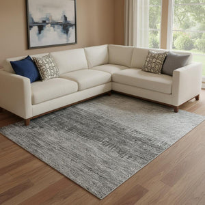HomeRoots 9' X 12' Blush & Gray Striped Washable Area Rug - UV Protected, Stain-Resistant, Non-Slip Backing! 706824