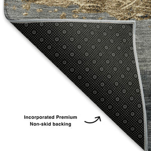HomeRoots 5' X 8' Gold and Gray Striped Area Rug - Washable, UV Protected, Durable for High-Traffic Spaces 706827