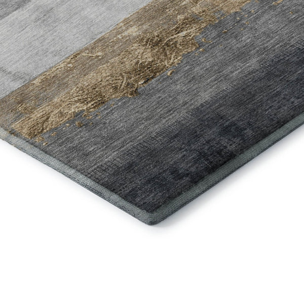 HomeRoots 5' X 8' Gold and Gray Striped Area Rug - Washable, UV Protected, Durable for High-Traffic Spaces 706827
